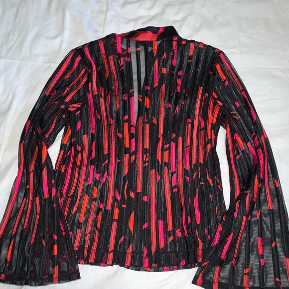 JS Collections multicolored sheer jacket flared sleeve zip elegant evening sz10P - Picture 2 of 9